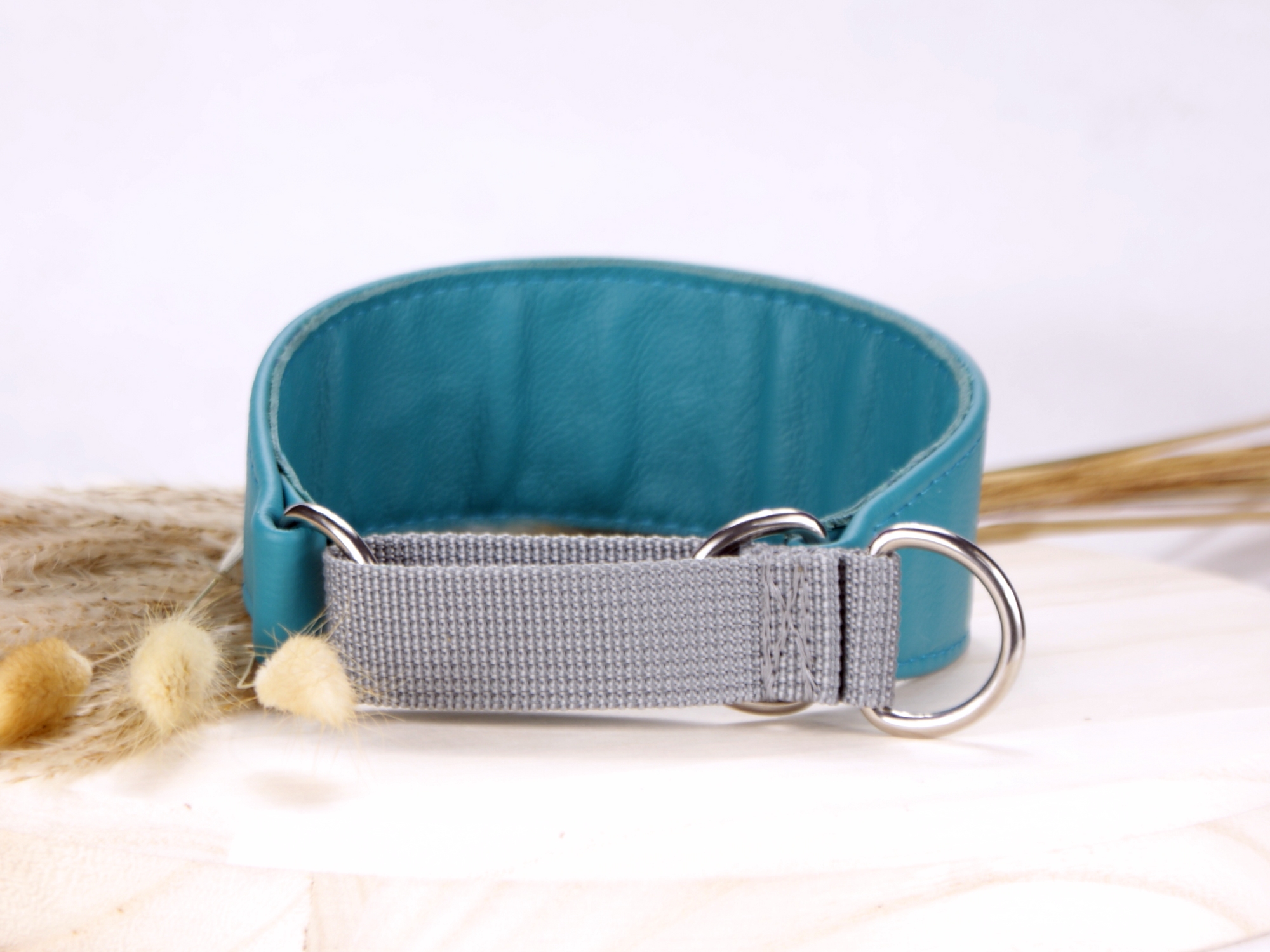 Zugstopp Basic in Dunkeltürkis, Edelstahlbeschläge, Gurtband: Grau