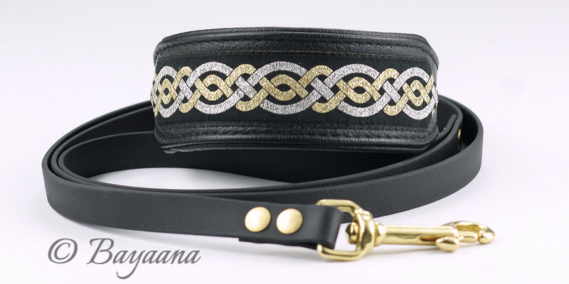 Halsband Celtic Knot mit Biothane-Leine mit Messingbeschlägen