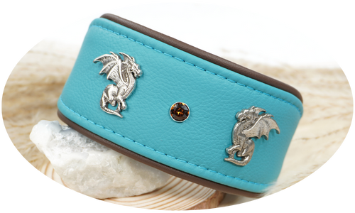 Windhundhalsband mir Drachen aus Leder